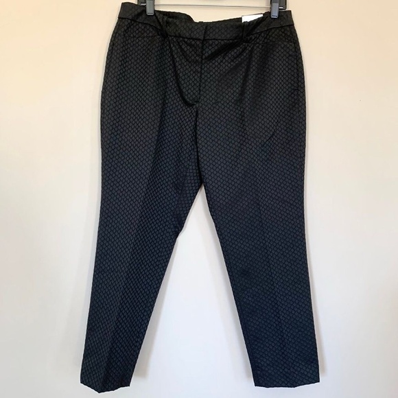 White House Black Market NWT Petite Slim Ankle Jacquard Print Black Trousers 14P - Picture 1 of 9